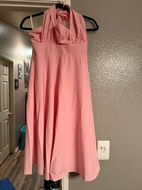 Women’s One-Shoulder Pink Halter Dress